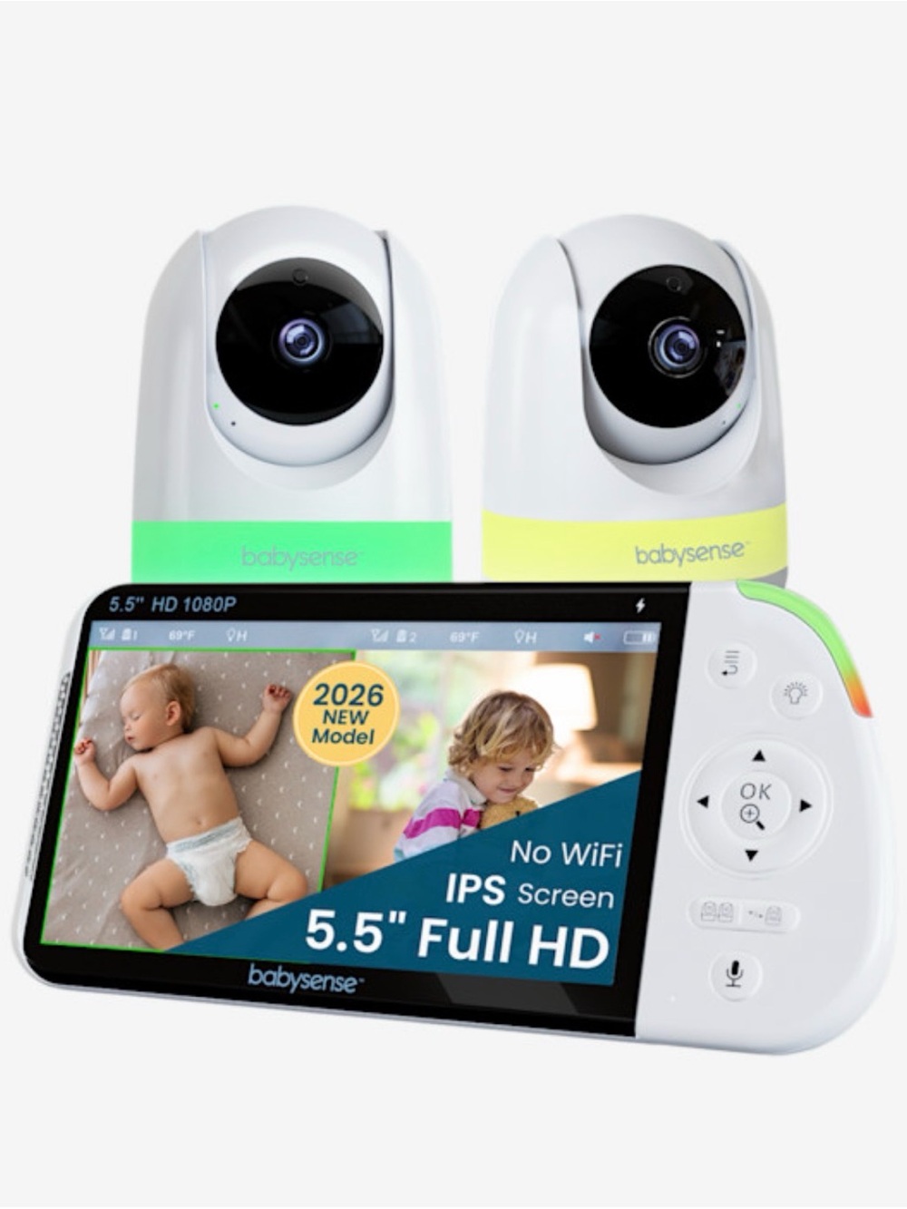 Babysense PRO 1080p Full HD Split-Screen
Baby Monitor 2 Cameras